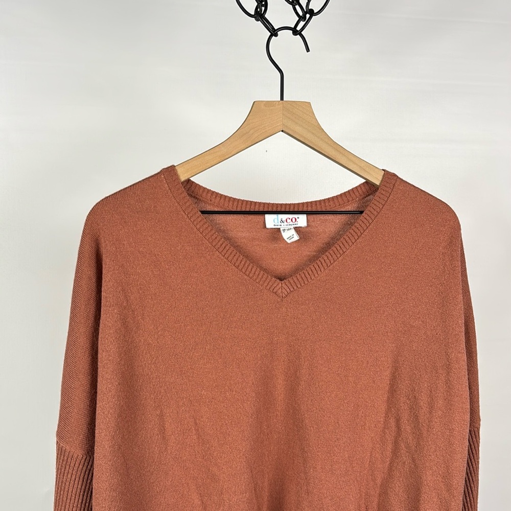 Denim & Company Long Sleeve Pocket V-Neck Sweater - Womens - Salmon - XLP